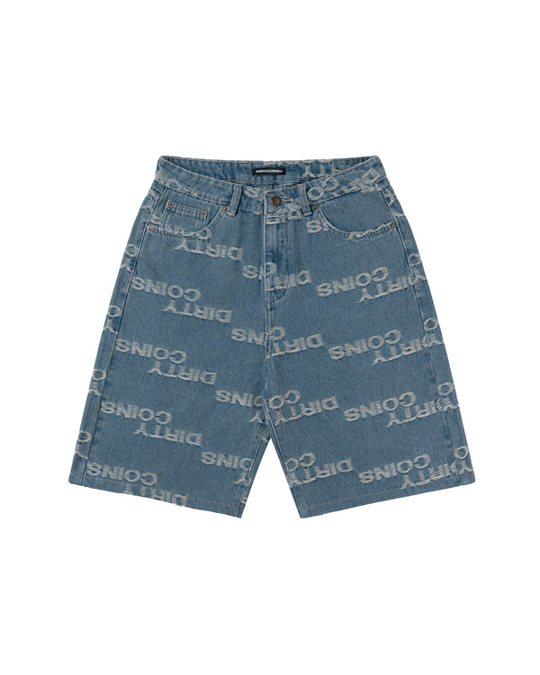 Denim Shorts Frayed Logo - Blue Wash