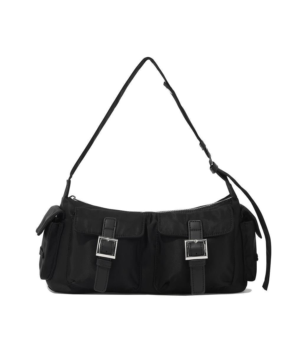 Clover Heart Glowy Two Pocket Shoulder Bag Black