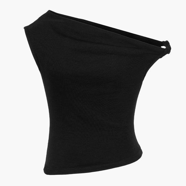 UNBALANCED OFF SHOULDER TOP BLACK