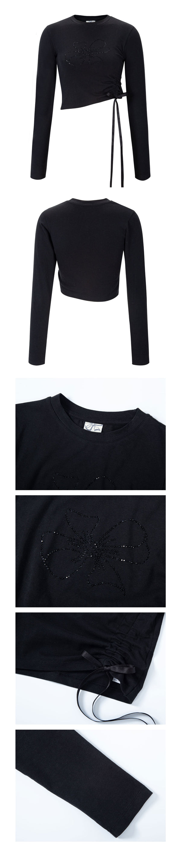 Crystal Shirring Long Sleeve (Black)