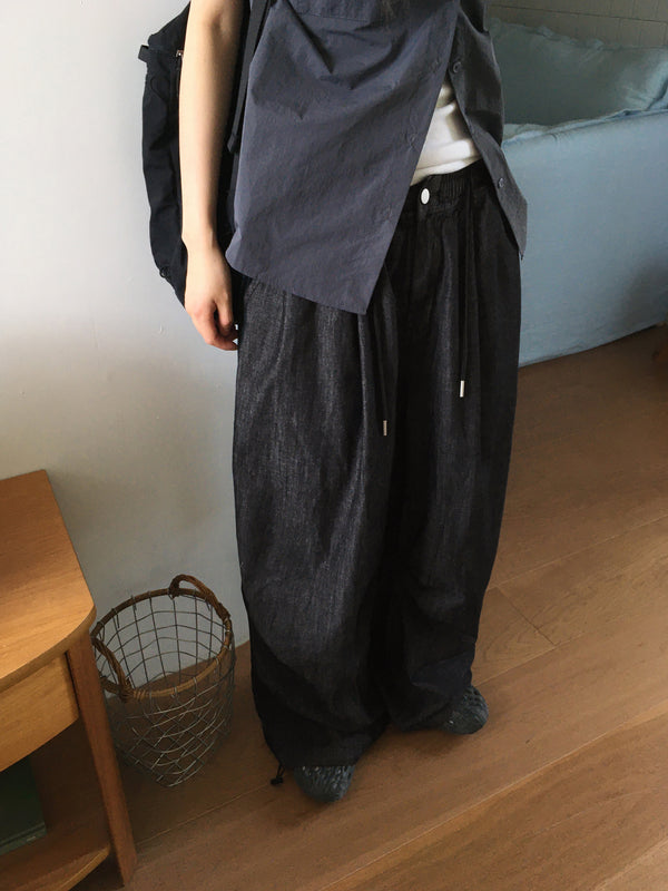 [MADE] Kinto string two-way linen wide denim wide jogger pants