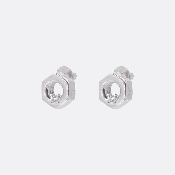 HEX-NUT W/ CUBIC ZIRCONIA EARRINGS