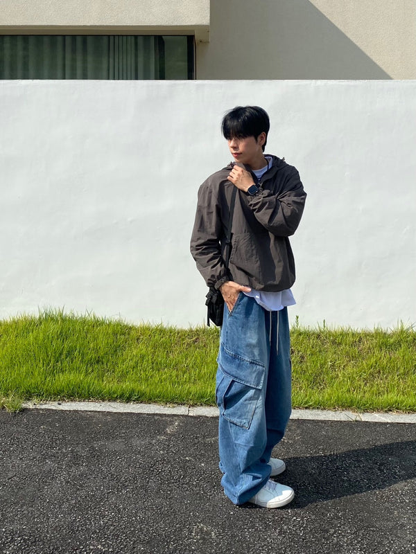 Washing diagonal balloon cargo denim pants 2C