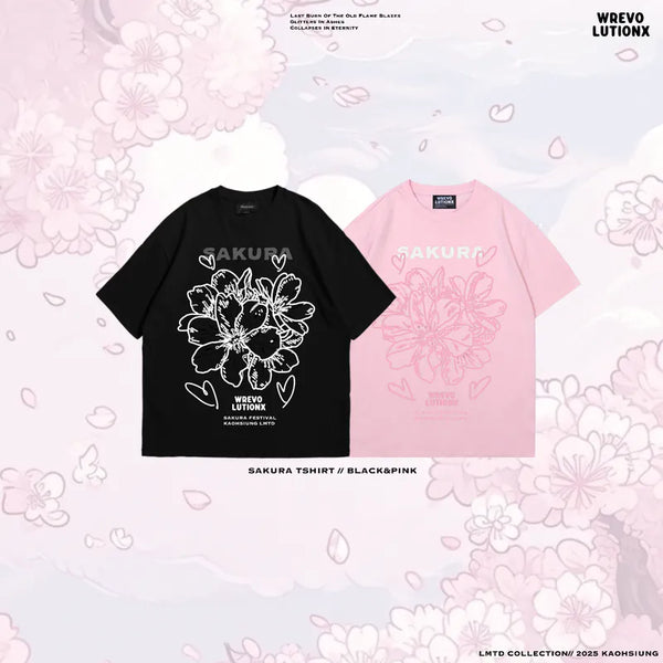 サクラフローラルラインズTシャツ (Black)
