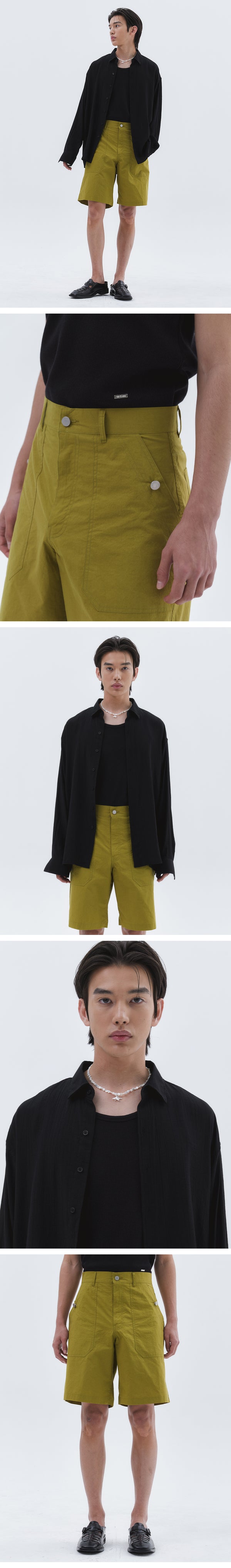 Washed Cotton Fatigue Bermuda Pants_Olive Green  