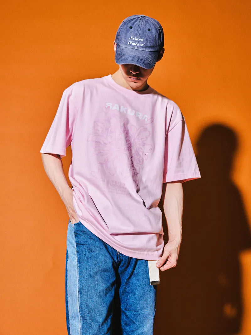サクラフローラルラインズTシャツ (Pink)