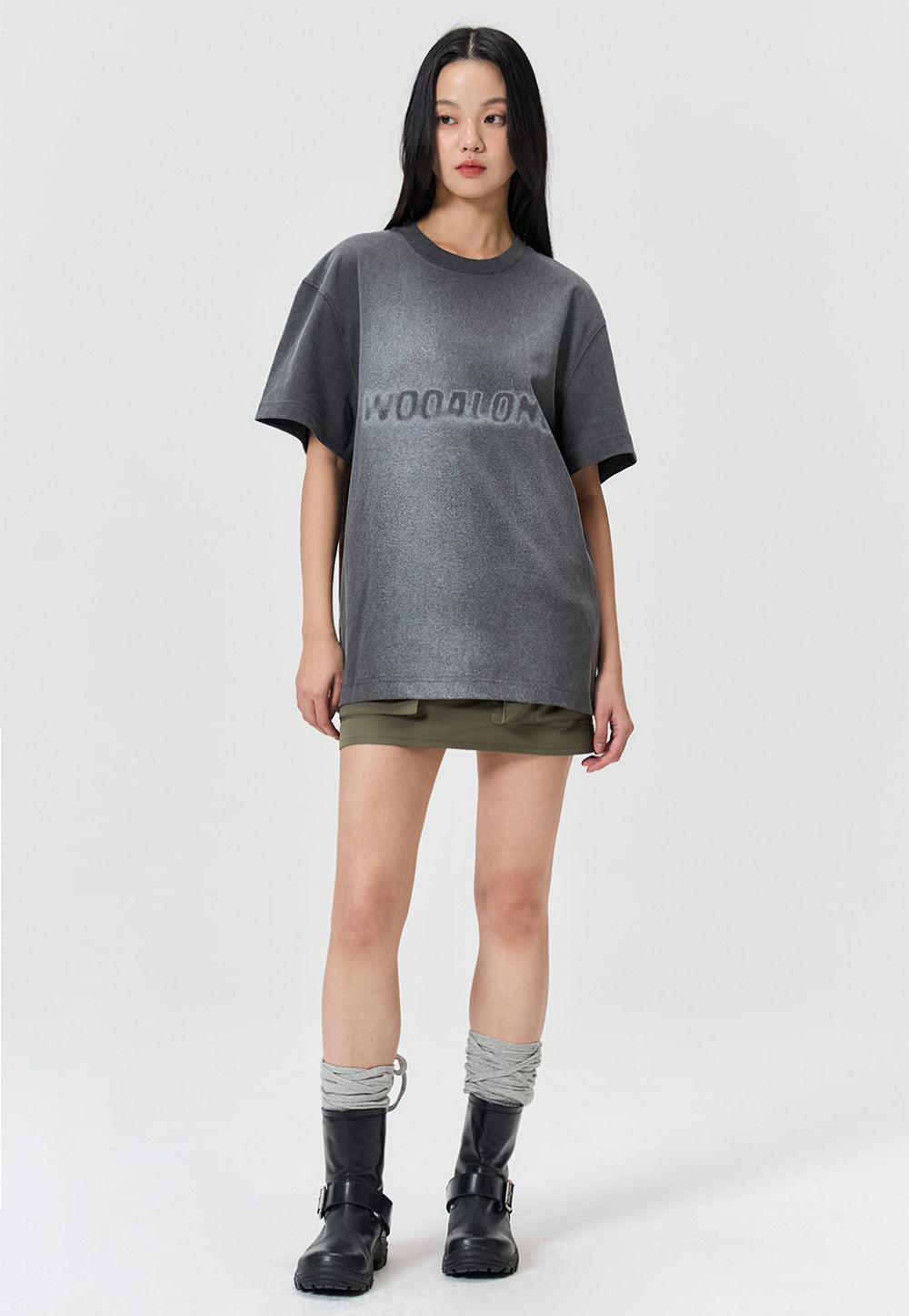 Tシャツ・カットソー WOOALONG Pigment lettering graphic T-Shirts 4TR425 Pigment lettering graphic T-Shirts - CHARCOAL - WOOALONG