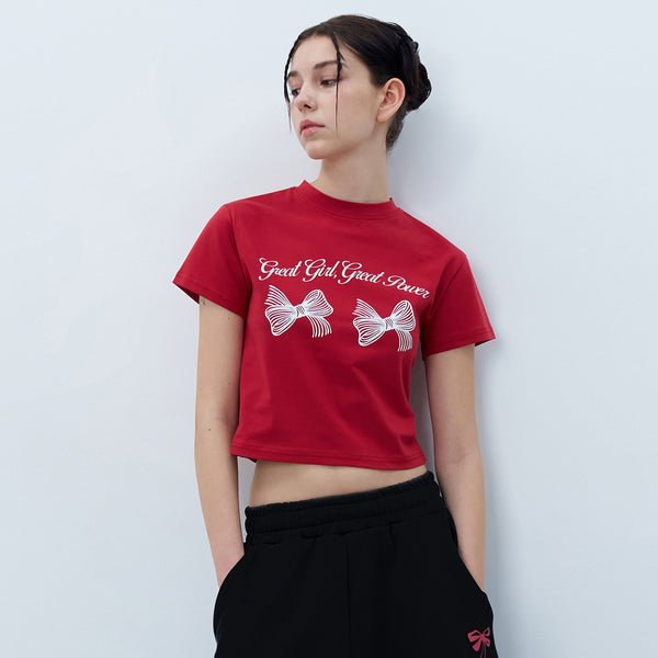 TWIN RIBBON CROP TSHIRT-RED