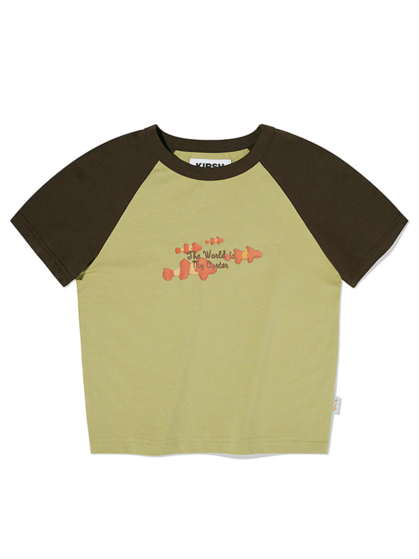 FISHING MIX RAGLAN CROP T-SHIRT [OLIVE]