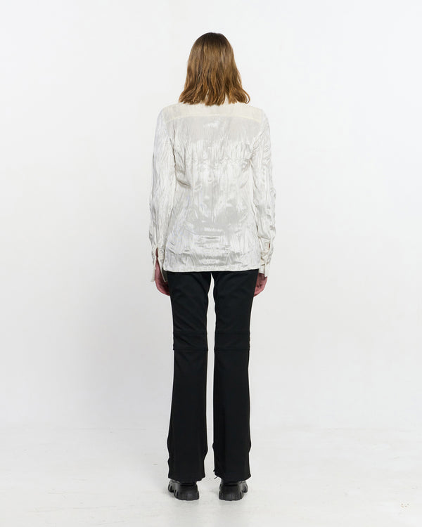 Embroidered Velvet Slim Shirt _ IVORY