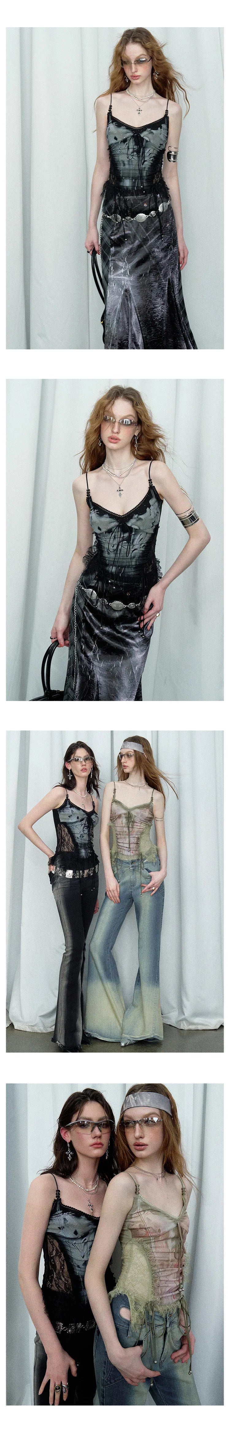 [Stock] OfAkiva"ミントマンボ"ヘビーインダストリーレーススティッチプリントガラスビーズスリング