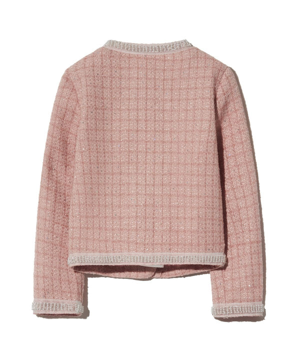 85-VIVAJ050 Line Point Crop Tweed Jacket Pink