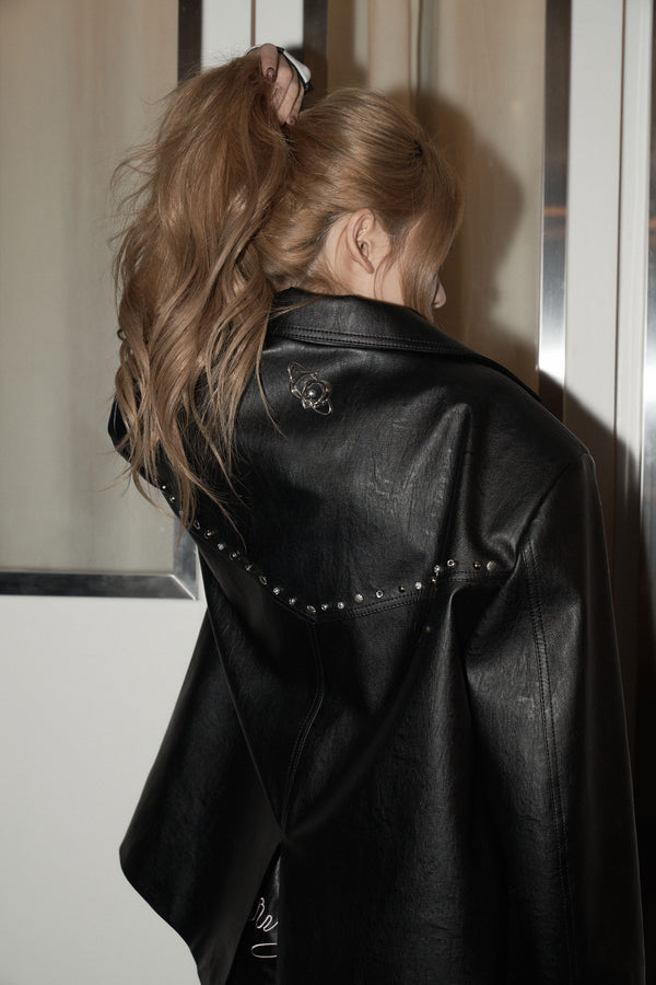 stud leather jacket - black