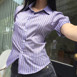 Toowin striped slim fit cropped short-sleeved shirt