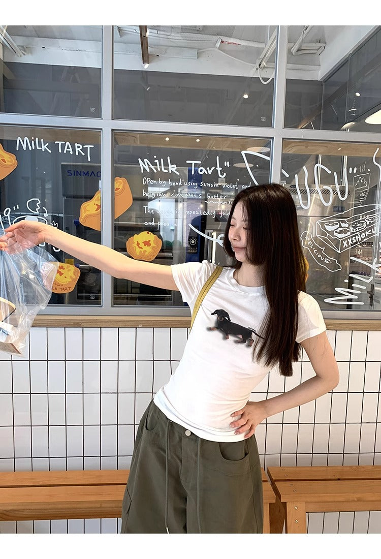 ダックスフント ラウンド スパンデックス Tシャツ