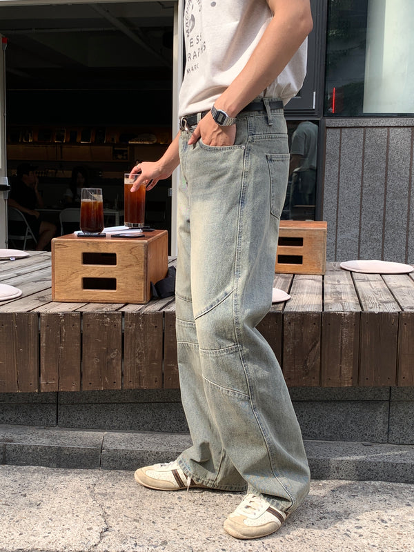 Biker wide denim pants