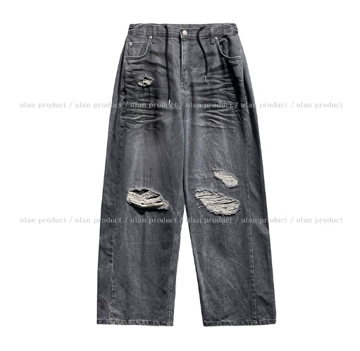 Hidden String Embo Coated Oil Denim Pants