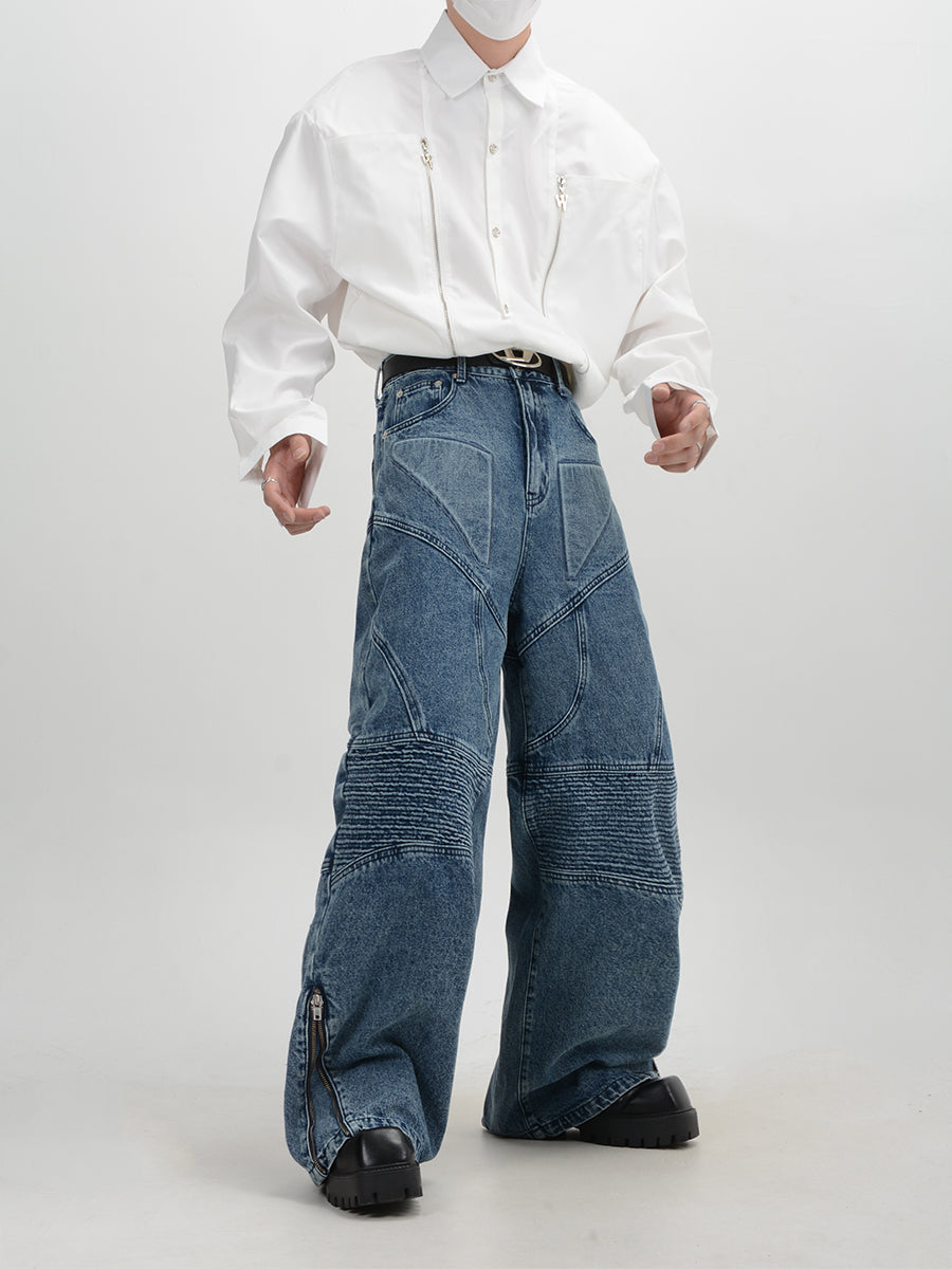 three-dimensional heavyweight retro washed jeans 