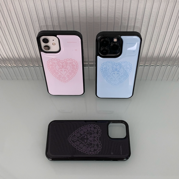 heart lace epoxy case - milk pink