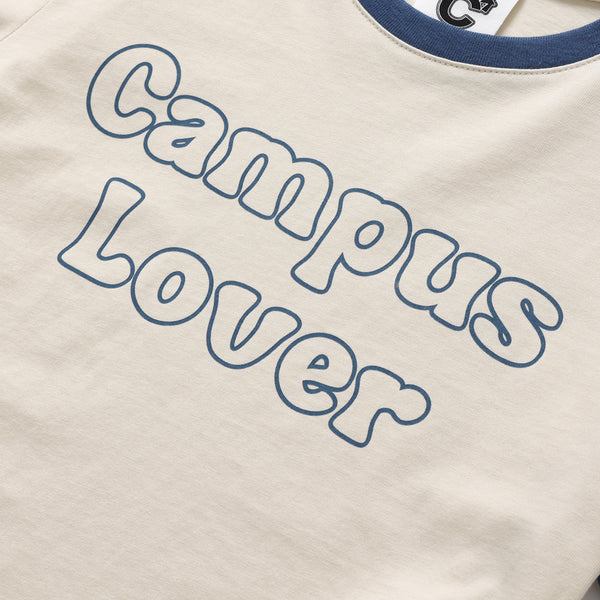 Campus Lover Cream Crop Short-Sleeved Ringer T-Shirt [For Women]