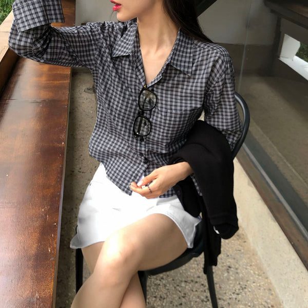 [BELLIDE MADE] Pippi Slim Check Long Sleeve Shirt Blouse