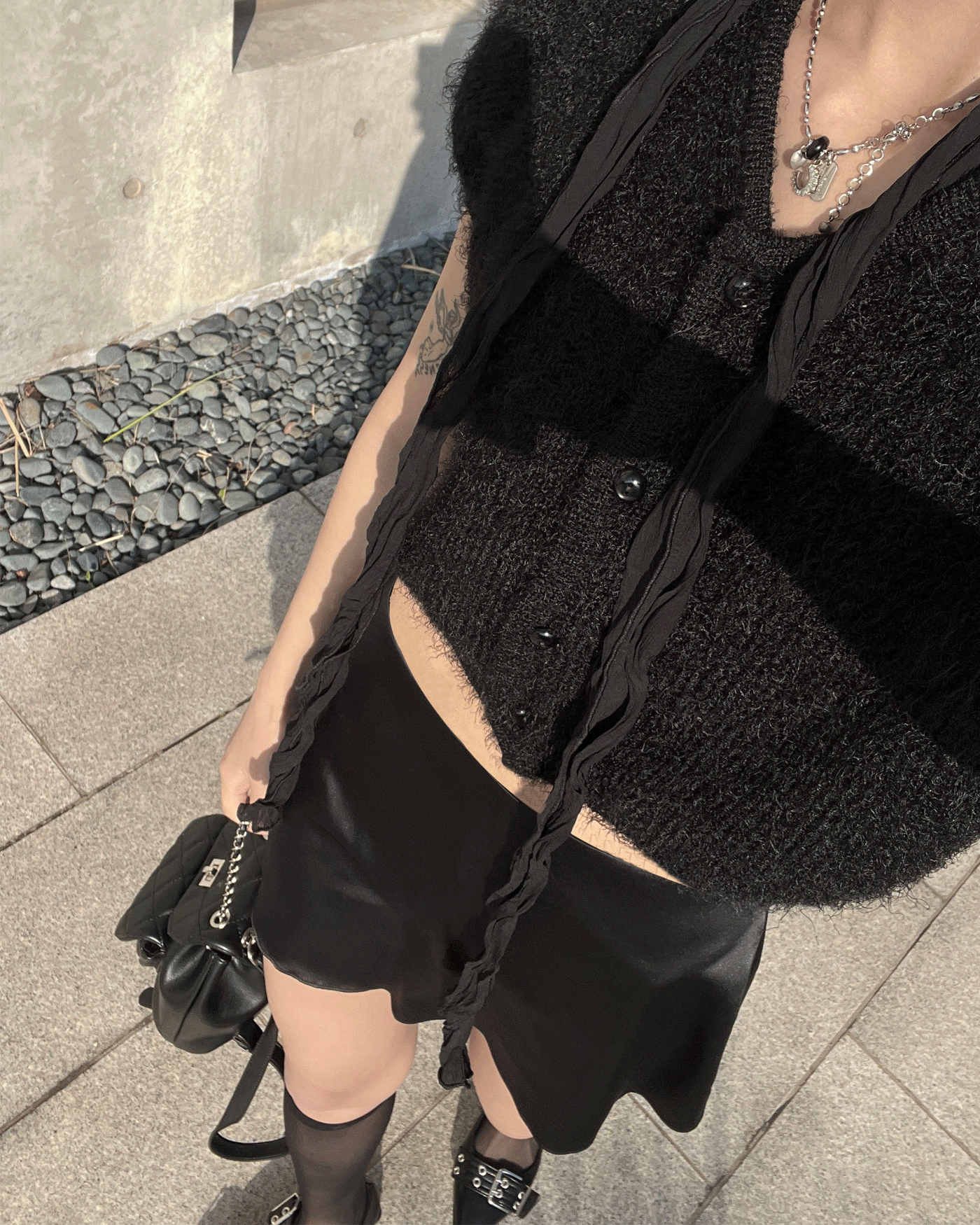 Low Rise Satin A-Line Mini Skirt (Black)