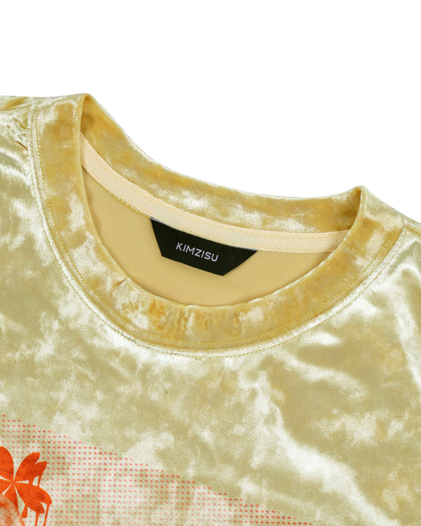 Velvet print Oversized T-Shirt _ YELLOW