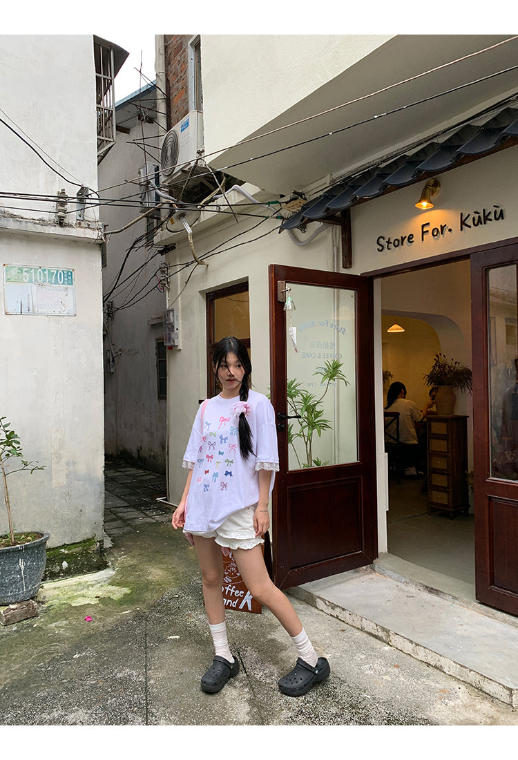 Cancan frill white denim short pants