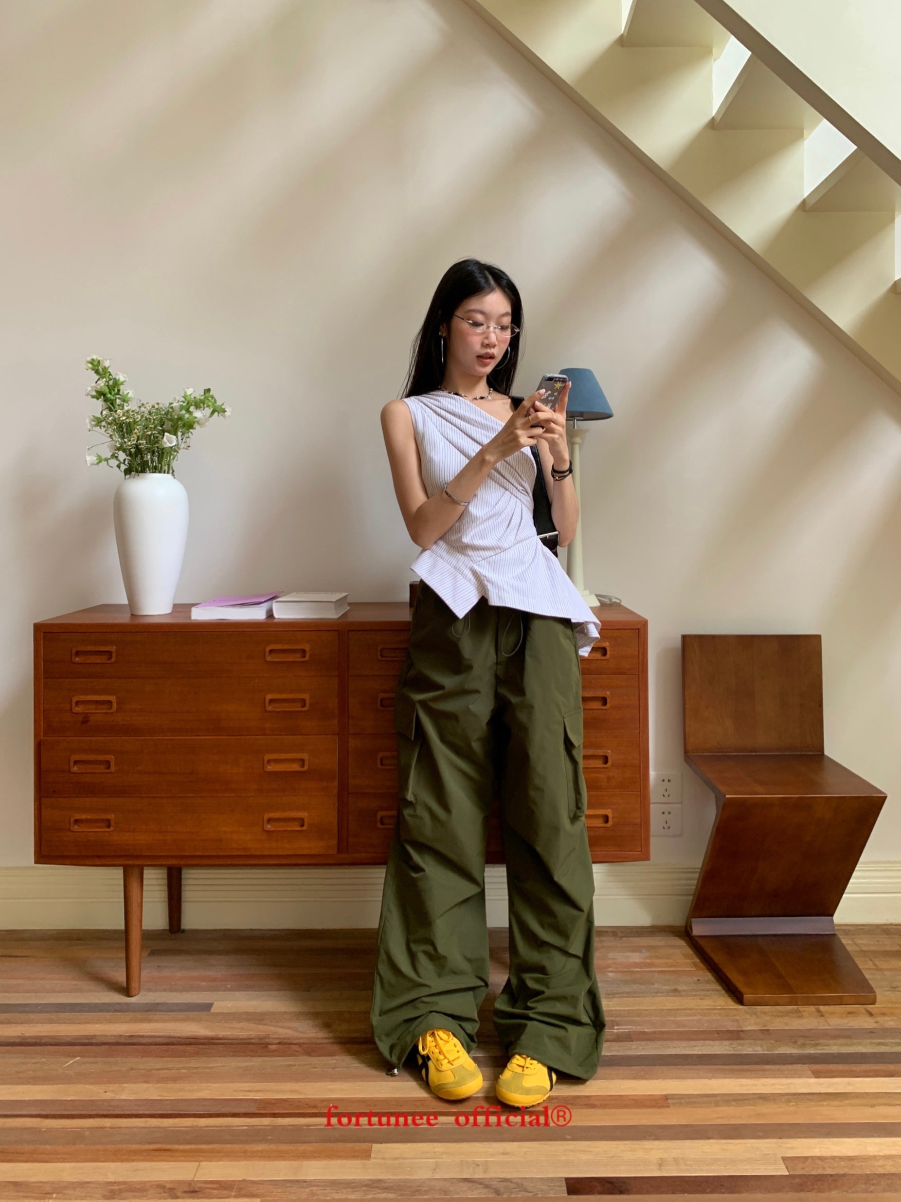 Khaki Pocket Cargo Wide Pants