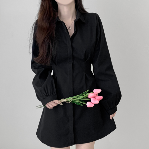 Mute shirt pintuck mini dress