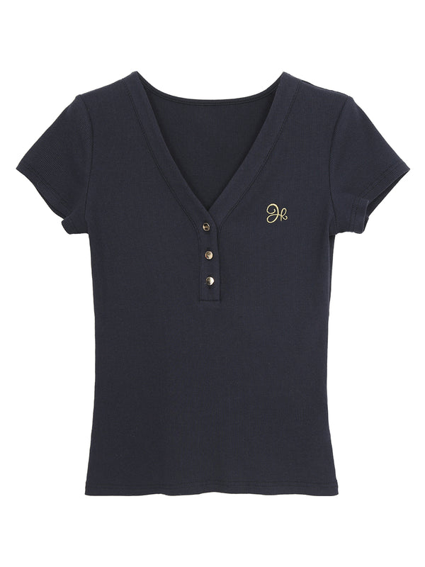 Standard Navy V-neck Short-sleeved T-shirt