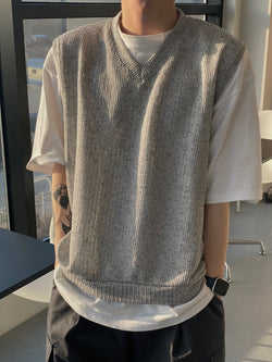 See-through V neck knit vest 2C