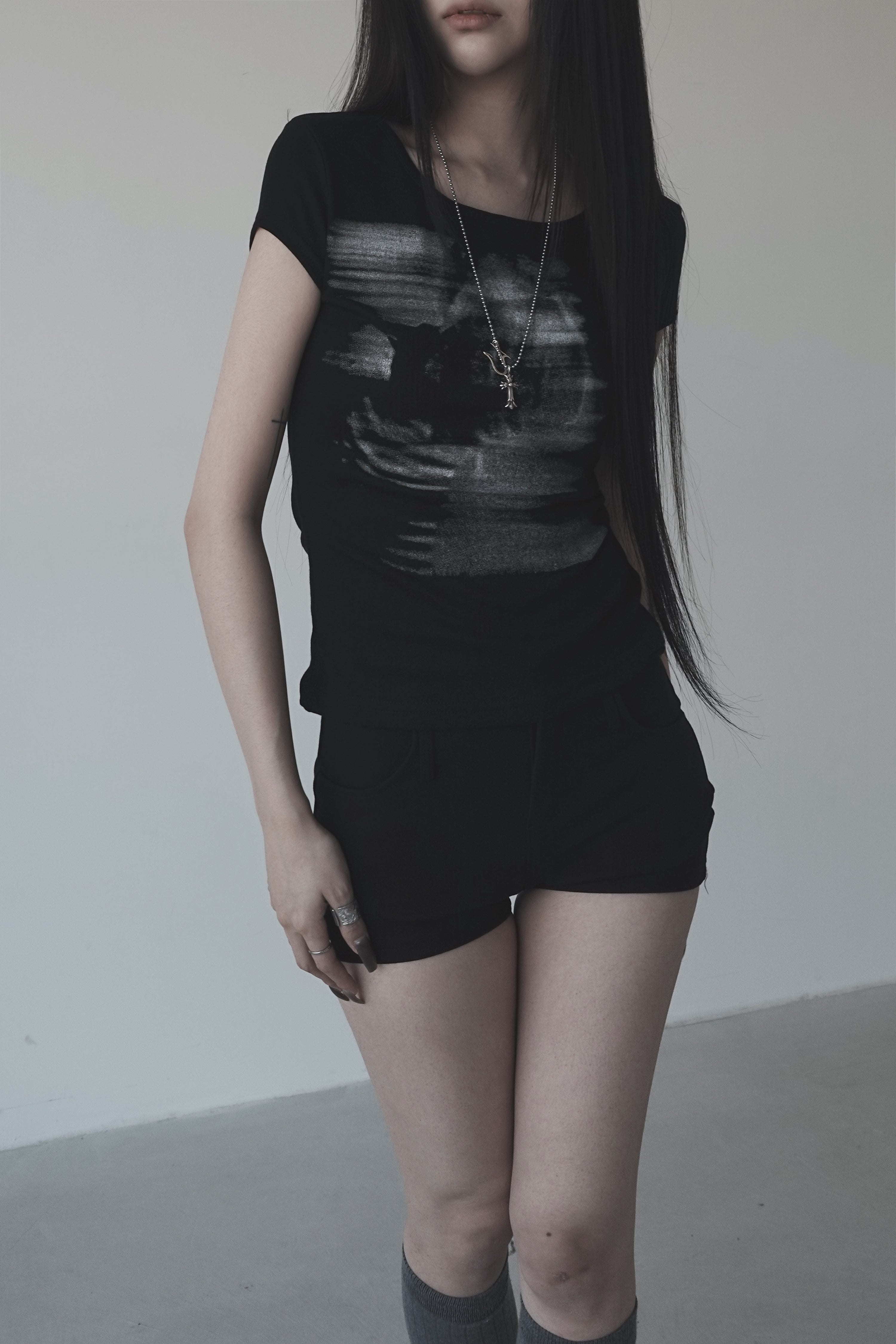 smudge printing short sleeve T (2color)