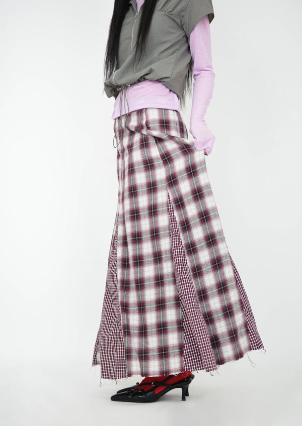 vintage check skirt red ver.