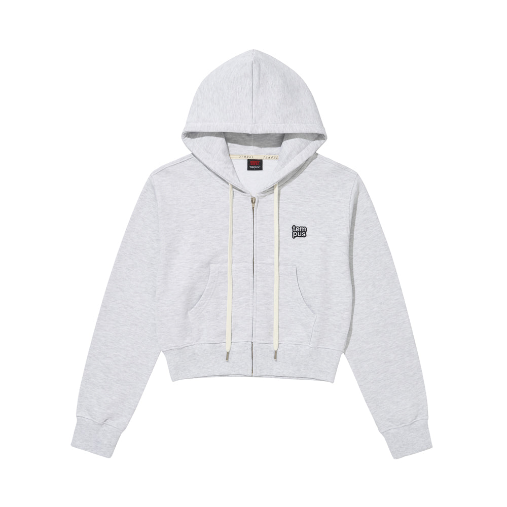 TEMPUS PATCH CROP HOOD ZIP-UP [WHITE MELANGE]