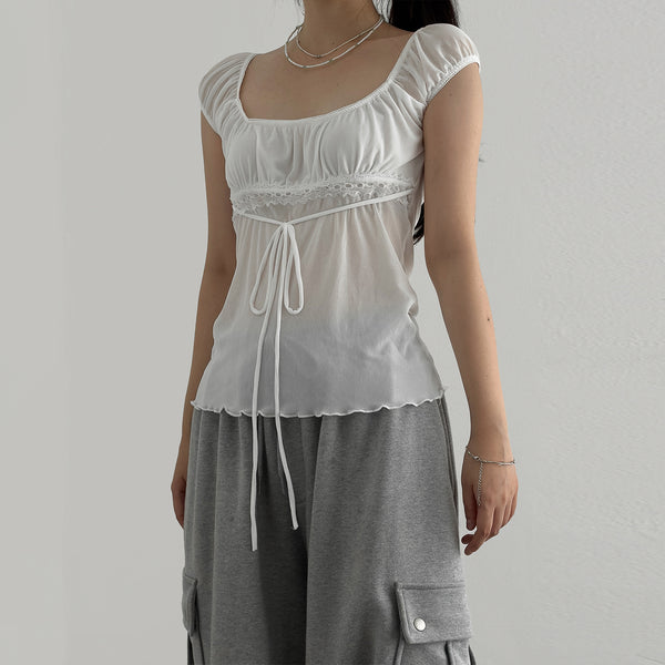 string puff see-through blouse (2color)