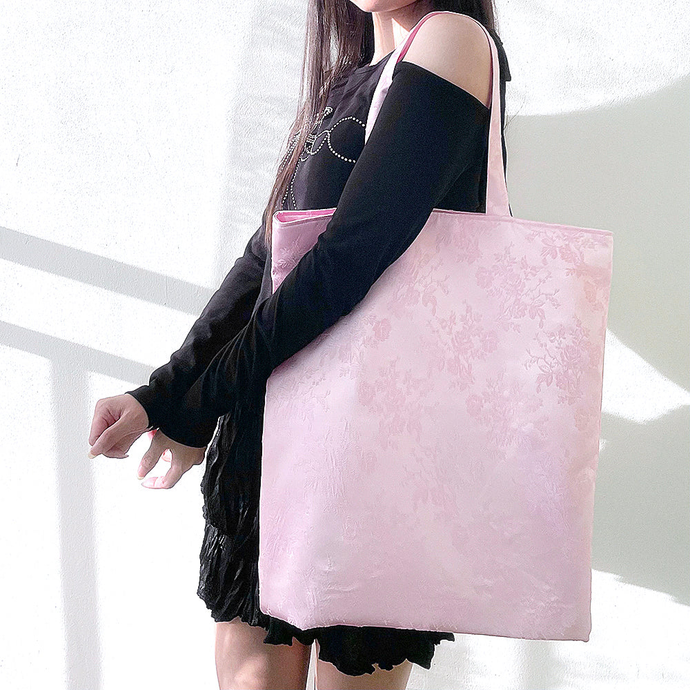 Baby Rose Embroidery Satin Eco-bag (L/2Color)