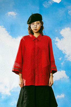 Lace Coloring Linen Shirt Red