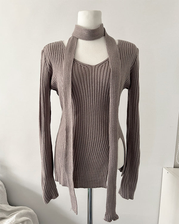  judy v-neck muffler knit (2color)