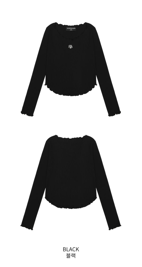 STITCH FRILL U-NECK LONG SLEEVE