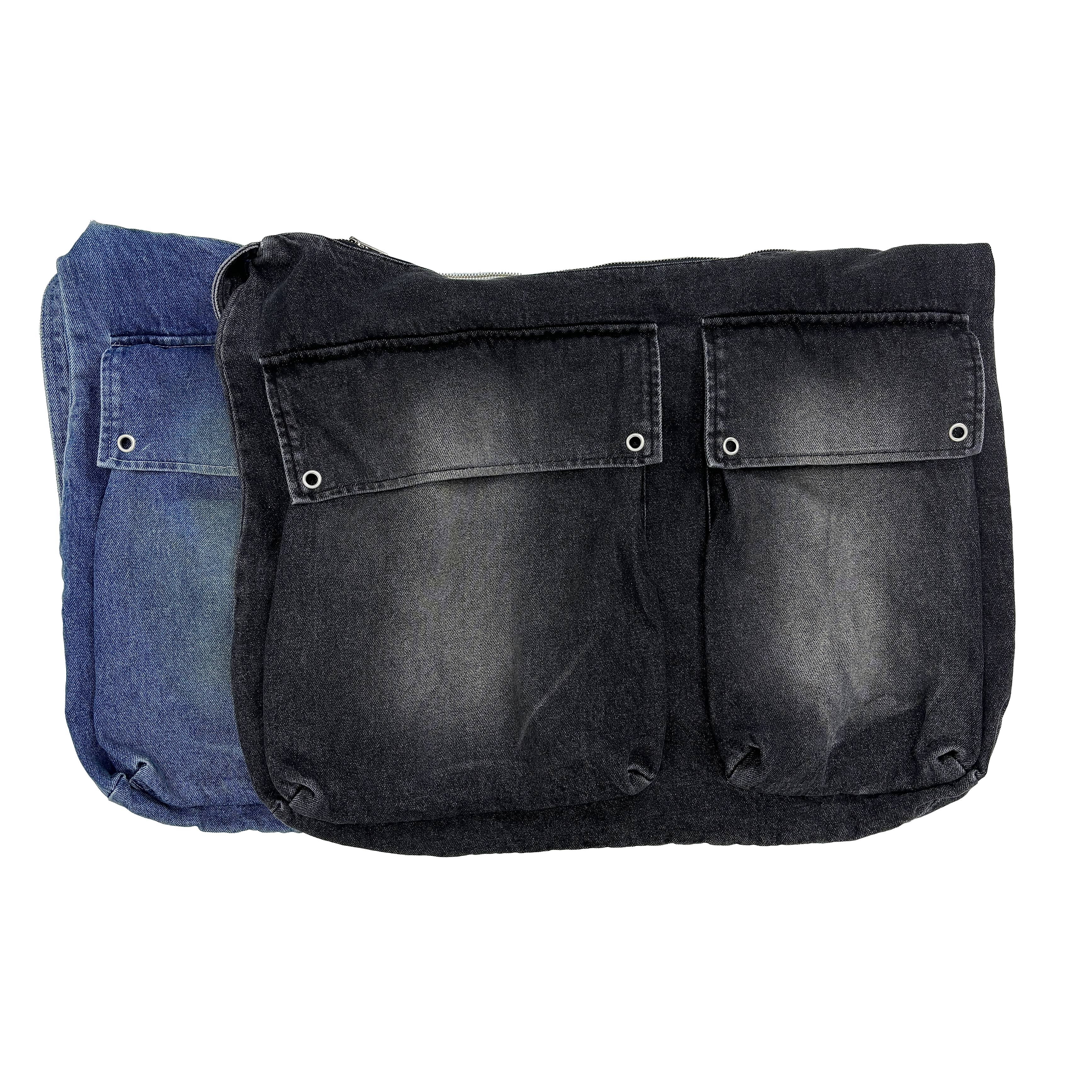  punching denim big messenger bag