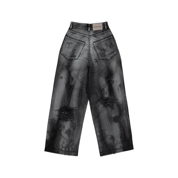 Damage Crack Washing Denim Pants