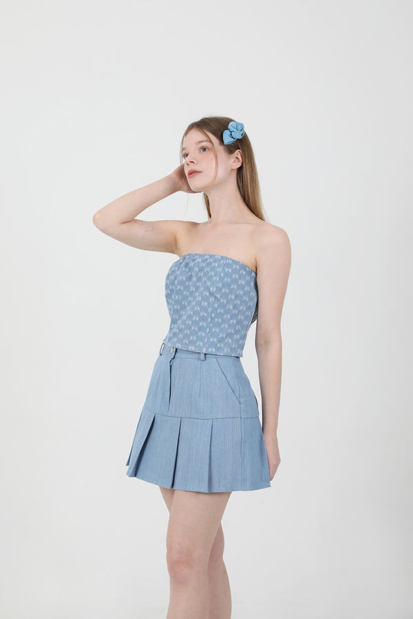 Denim Ribbon Crop Top Light Blue