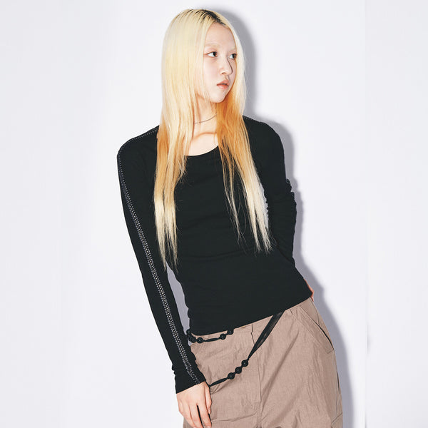 Line point knit top [black]