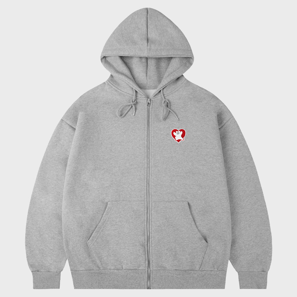 UNISEX] Bear Heart Embroidered Hoodie Zip-up - GRAVER | 60