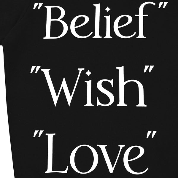 "belief" "wish" "love" sweatshirts in black