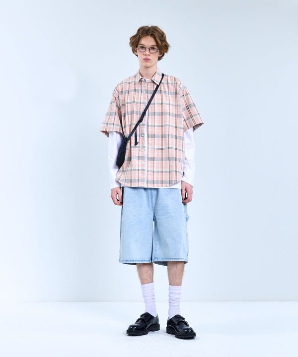 87-STAN071 Soft Vintage OverFit Short-Sleeved Check Shirt