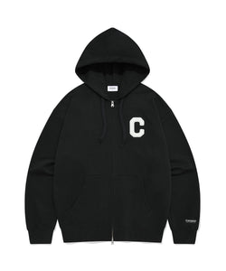 C Logo Hooded Zip-Up Black