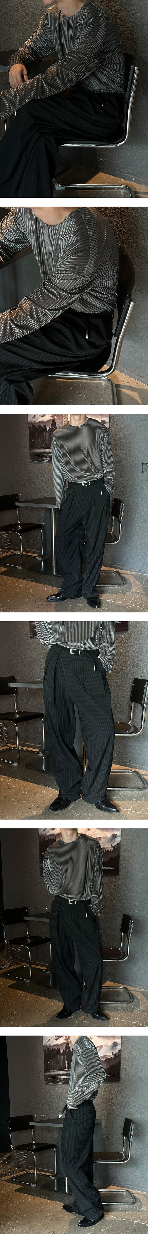 [UNISEX] Stripe tuck wide slacks (2color)