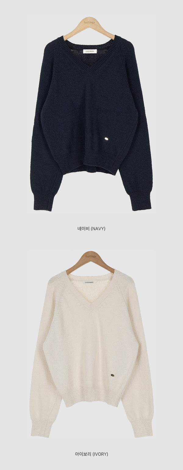 Cotton Slab V-neck Knit